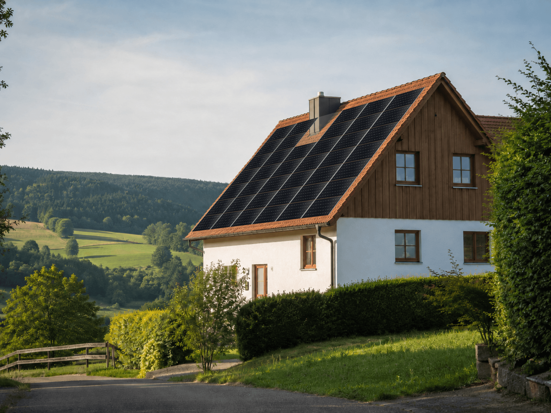 Beispiel einer PV-Modulbelegung auf einem Steildach mit ausgespartem Schornstein